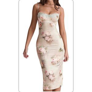 Vintage Spaghetti Strap Maxi Bodycon Floral Print Dress